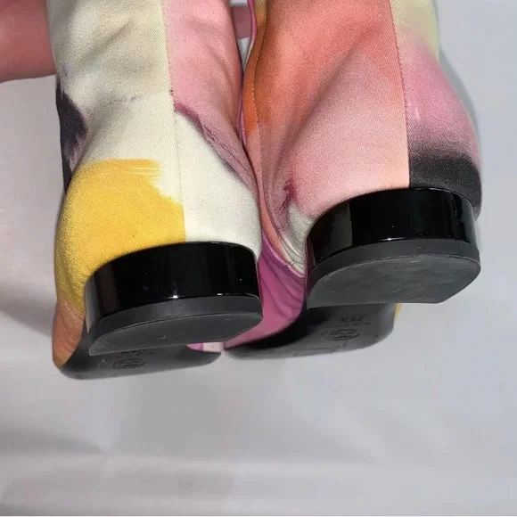 CHANEL size 38.5 abstract floral watercolor RIDING BOOTS spring 2015 collection - Picture 8 of 12